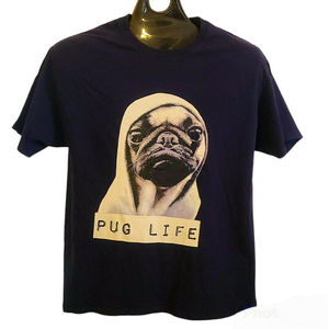 t shirt pug life dog in hoodie navy blue sz l hd cotton hipster parody oldskool